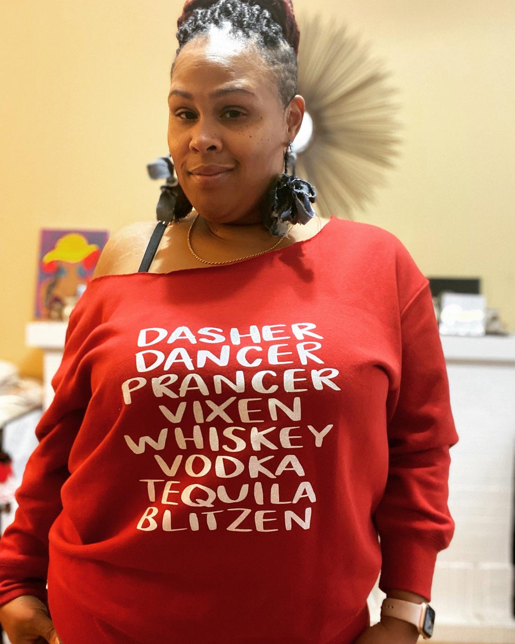 Drunken Reindeer Off the Shoulder Sweatshirt
